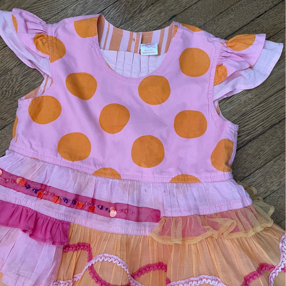 OILILY girls edgy fun dress size 10 haute couture summer euro 116 pink orange - Picture 2 of 8